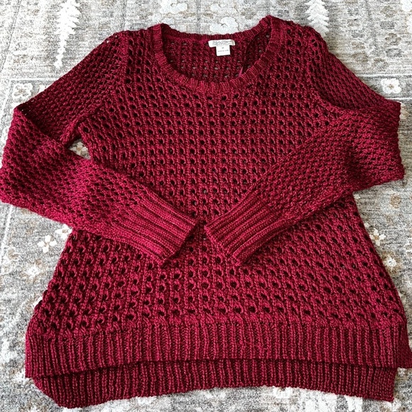Lucky Brand Metallic Burgundy Crochet Sweater - Picture 1 of 3